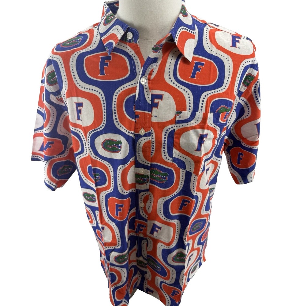 Wes and Willy Florida Gators Mens XL Button‎ Down Shirt Orange Blue Retro Print